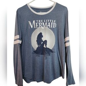 Disney Little Mermaid Blue Baseball Long Sleeve Tee Shirt SZ Large